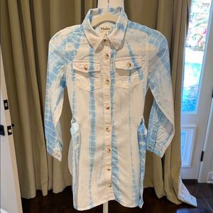 Hatley - Girls Long Sleeve Blue & White Tie-Dye Dress - Size: 6Y